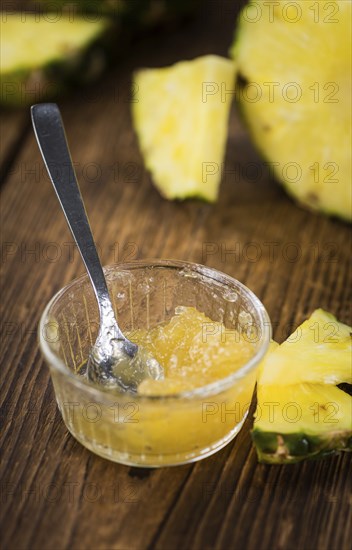 Some homemade Pineapple Jam as detailed close-up shot, selective focus
