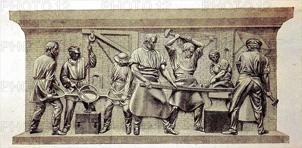 Casting and forging iron, a relief by Friedrich Drake on the monument to Beuths von Kiss in Berlin,