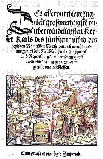 The facsimile of the title of the court order of Charles V, Germany, digital reproduction of an