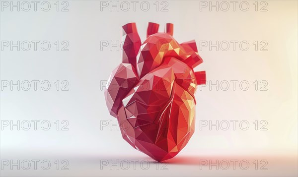 Low poly style illustration of a human heart on pink background AI generated