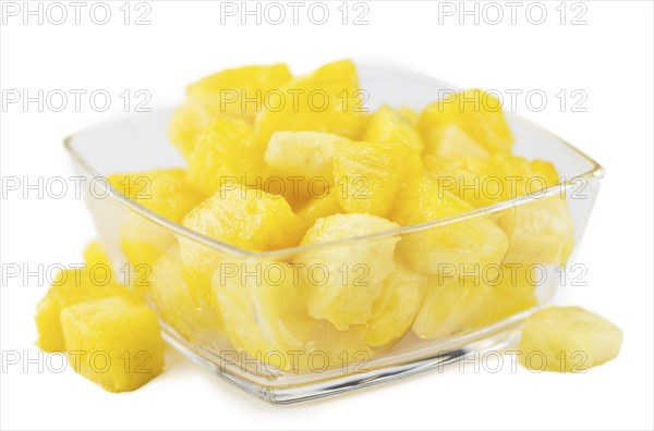 Sliced Pineapple isolated on white background, selective focus, close-up shot