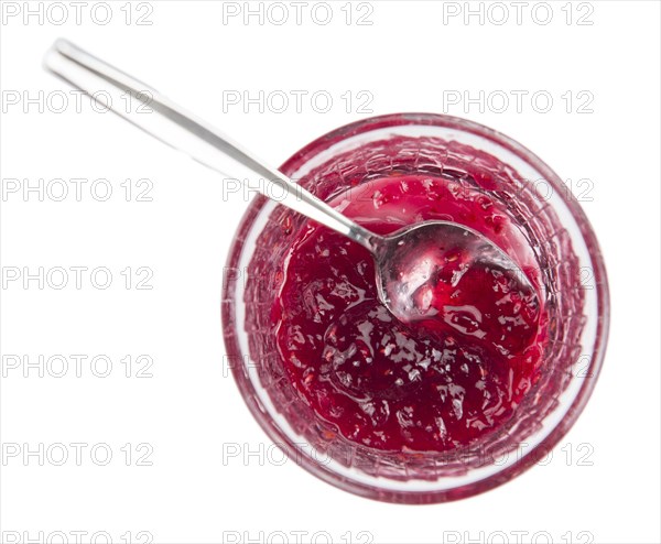 Raspberry Jam isolated on white background, selective focus, close-up shot