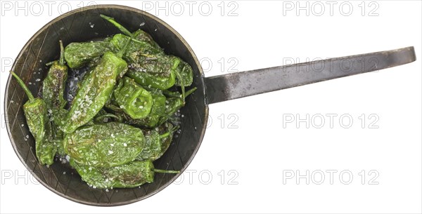 Portion of Pimientos de Padron as detailed close-up shot isolated on white background