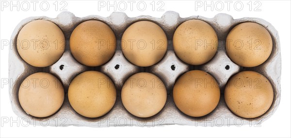Raw Eggs isolated on white background (selective focus, close-up shot)