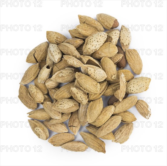 Roasted and salted Almonds (in the shell) isolated on white background