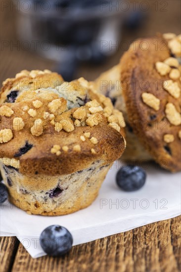 Fresh Blueberry Muffins as detailed close-up shot (selective focus)