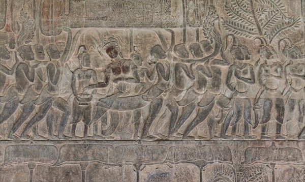 Detailed shots of the reliefs in the Angkor Wat temple, Cambodia, Asia