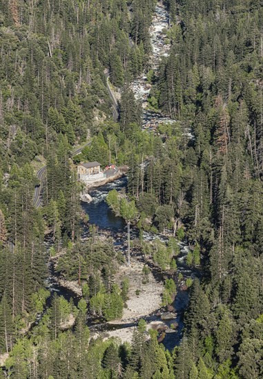 Creek in Yosemite Valley, California, USA. Aerial view
