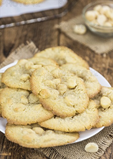 Portion of Macadamia Cookies as detailed close-up shot, selective focus