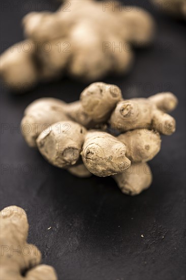 Some healthy Ginger Slices (selective focus, close-up shot)