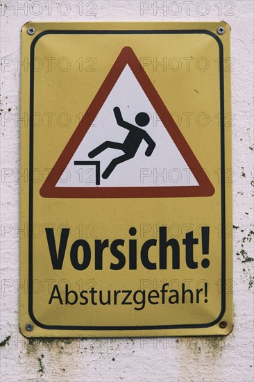 Sign Caution: Danger of falling, North Rhine-Westphalia, Germany, Europe