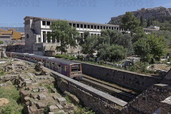 View of the Metro and Stoa of Attalos, reconstruction, Agora, Athens, Greece, Europe