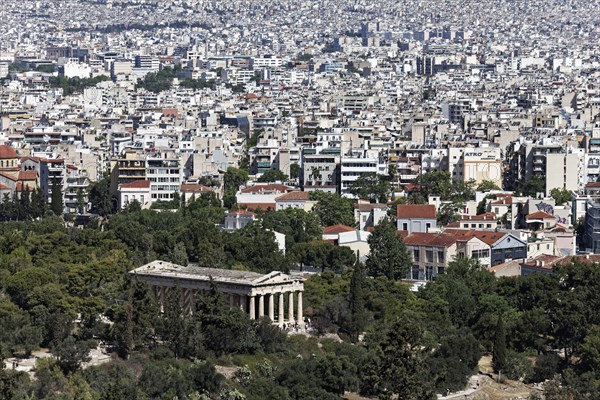 Temple of Hephaestus, god of blacksmithing, Theseion, view from the Areopagus, Athens, Greece,