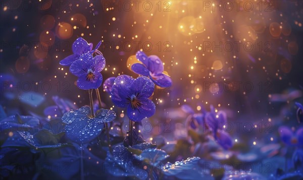 Violets closeup portrait with bokeh light, soft focus AI generated