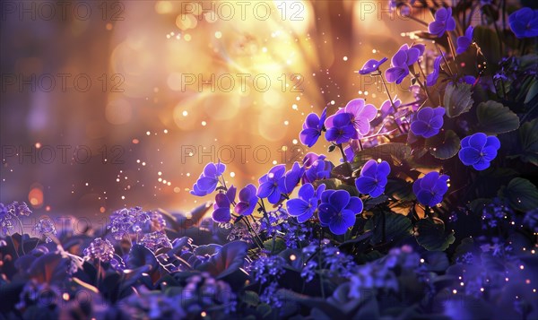 Violets closeup portrait with bokeh light, soft focus AI generated