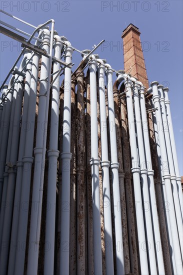 Pipe system for gas cooling, industrial monument Athens Gasworks from 1857, today the venue