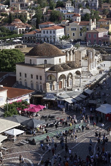 View of Monastiraki Square, Ottoman mosque from 1759, Plaka historic centre, Athens, Greece, Europe