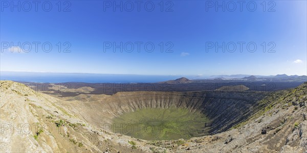 Panorama from the crater rim into the crater of Caldera Blanca, Parque Natural de Los Volcanes,