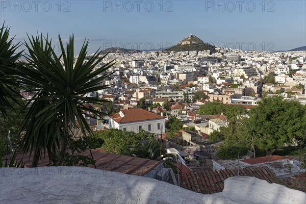 Plaka neighbourhood, Kolonaki and Likavittos Hill, Lycabettus, view from Anafiotika, Athens,