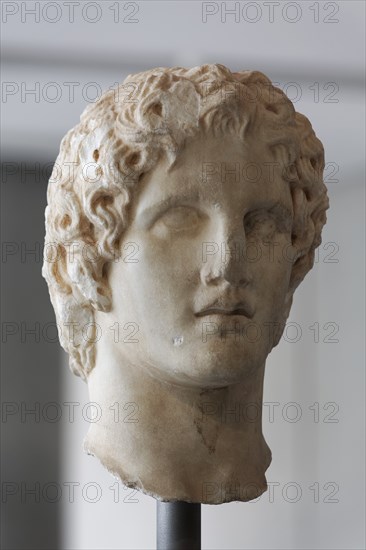 Alexander the Great, marble portrait bust by sculptor Leochares, Acropolis Museum, Athens, Greece,