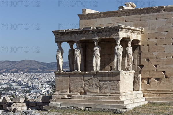 Erechteion, Koren Hall with caryatids, temple in Ionic architectural style, Acropolis, Athens,