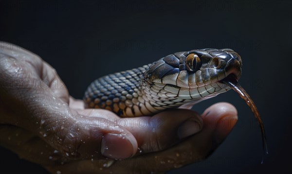 Water snake coiled around wrist AI generated