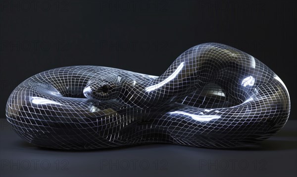 Glossy snake figure on black background AI generated