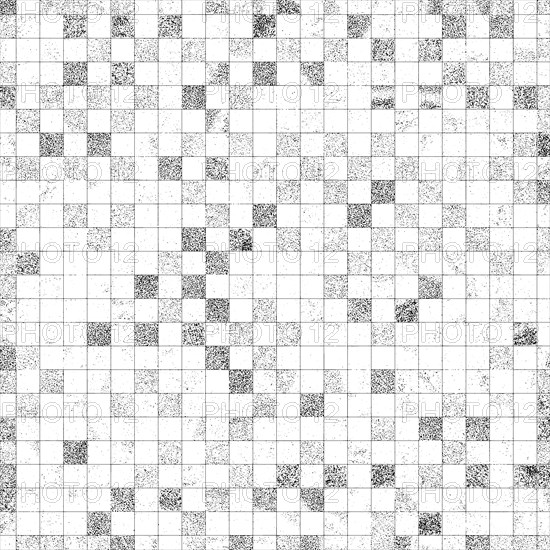 Black and white grid pattern made up of small squares creating a mosaic-like texture
