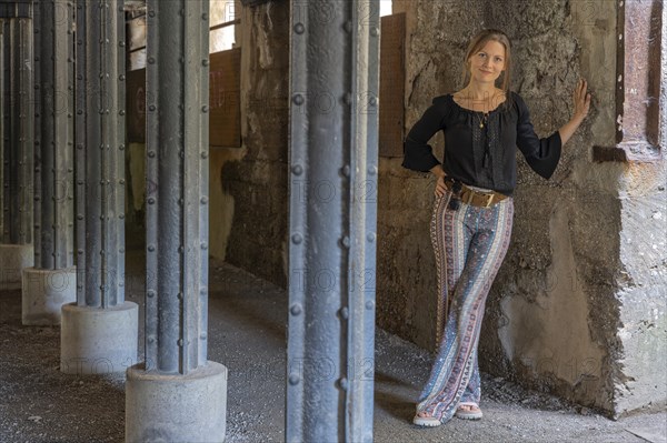 Model in the tunnel Landschaftspark Duisburg Germany