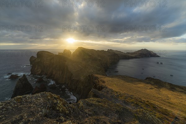 Sao Lourence Eastern Part of Madeira Island at Sunrise. Abismo Viewpoint. Cliffs, Mountains and