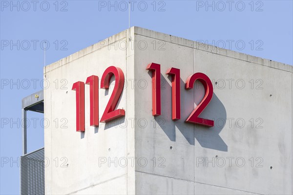 Symbolic image, emergency number 112 on a building, facade, emergency call, emergency, police, fire