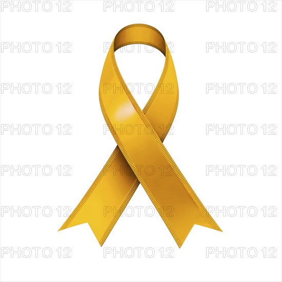 Gold ribbon over a transparent background. Symbol of childhood cancer awareness. AI generated