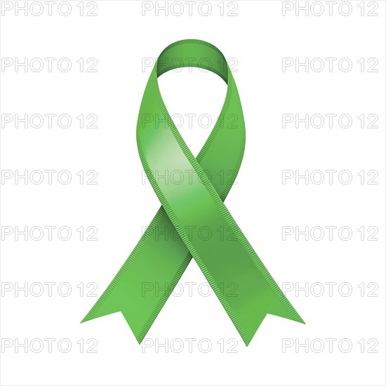 Green ribbon over a transparent background. Symbol of mental health awareness, depression, and