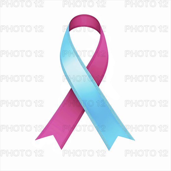 Light blue and pink ribbon over a transparent background. Symbol of male breast cancer awareness,