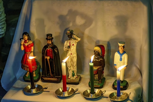 Religious altar honoring the entities and deities present in Umbanda and Candomble in Brazil,