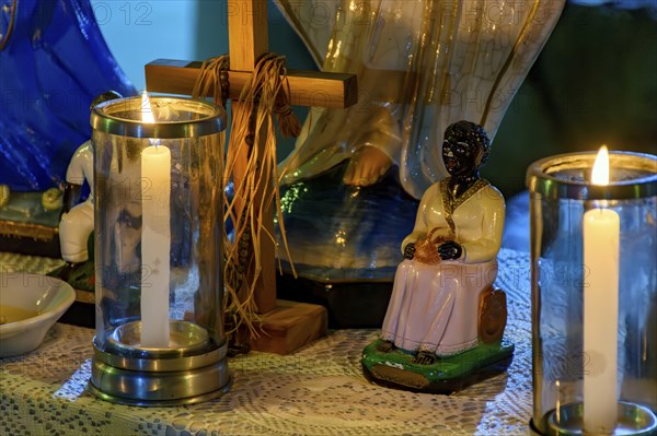 Altar with religious symbols honoring the entities and deities present in Umbanda and Candomble in