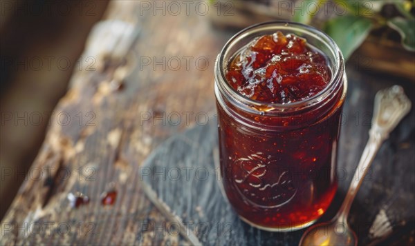 Homemade apple jam in a mason jar AI generated