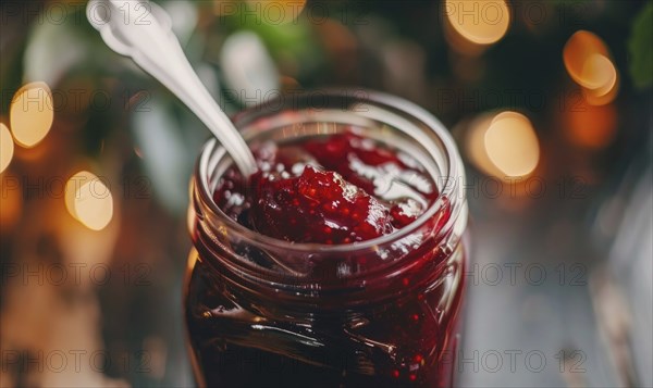 Homemade apple jam in a mason jar AI generated