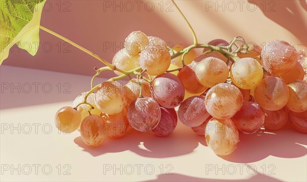 Grapes on a light pastel coral background AI generated