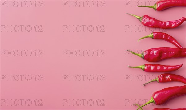 Top view of colorful peppers on a pink background AI generated