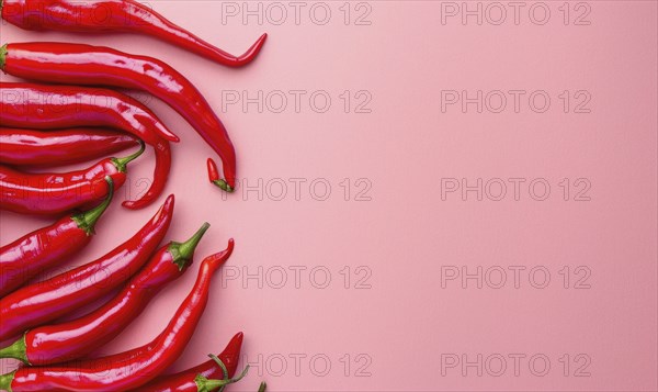 Top view of colorful peppers on a pink background AI generated