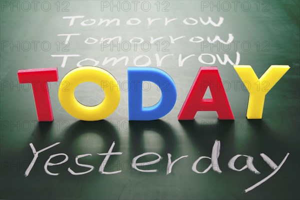 Today, yesterday, and tomorrow words on blackboard, Time concept
