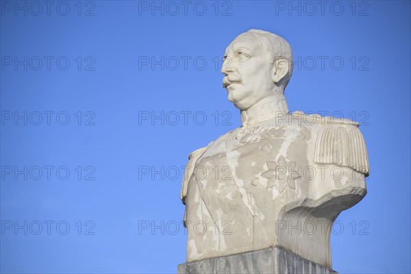 Marble statue of Admiral Nikolaos Votsis placed near the famous White Tower in Thessaloniki,