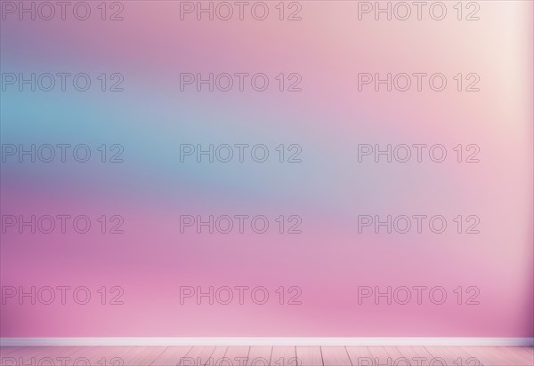 Abstract image resembling a pink and blue gradient wall with wooden floor, creating a pastel