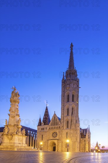 Old historic fortress and church at sunrise. City panorama at dusk. View of the Danube Fishermen's