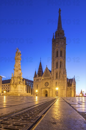 Old historic fortress and church at sunrise. City panorama at dusk. View of the Danube Fishermen's
