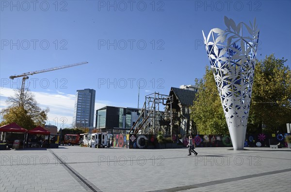 CHRISTCHURCH, NEW ZEALAND, APRIL 20, 2018: The iconic chalice stands near the Anglican Cathedral in