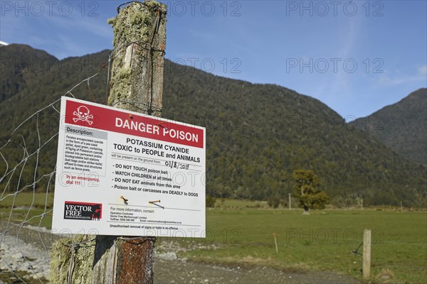 GREYMOUTH, NEW ZEALAND, SEPTEMBER 25, 2019: Signage warns people that Potassium Cyanide has been