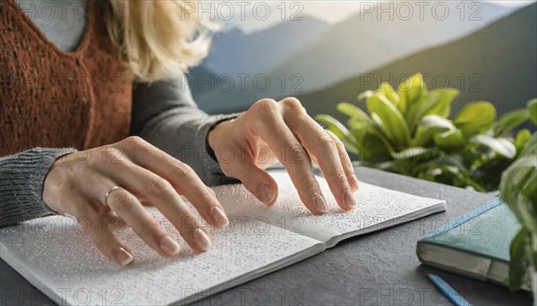 Symbol photo, hands read Braille, AI generated, AI generated