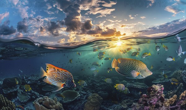 Triggerfish in the water nature background AI generated